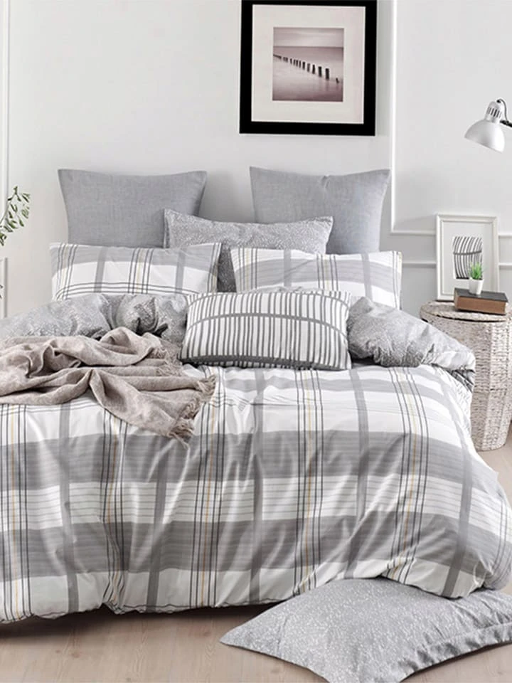 Colorful Cotton Renforcé-Bettwäsche-Set "My Home" In Weiß/ Grau 3 Colorful Cotton Renforcé-Bettwäsche-Set "My Home" In Weiß/ Grau